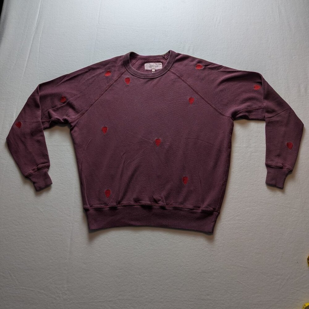 THE GREAT. Heart Embroidered College Sweatshirt Size 0